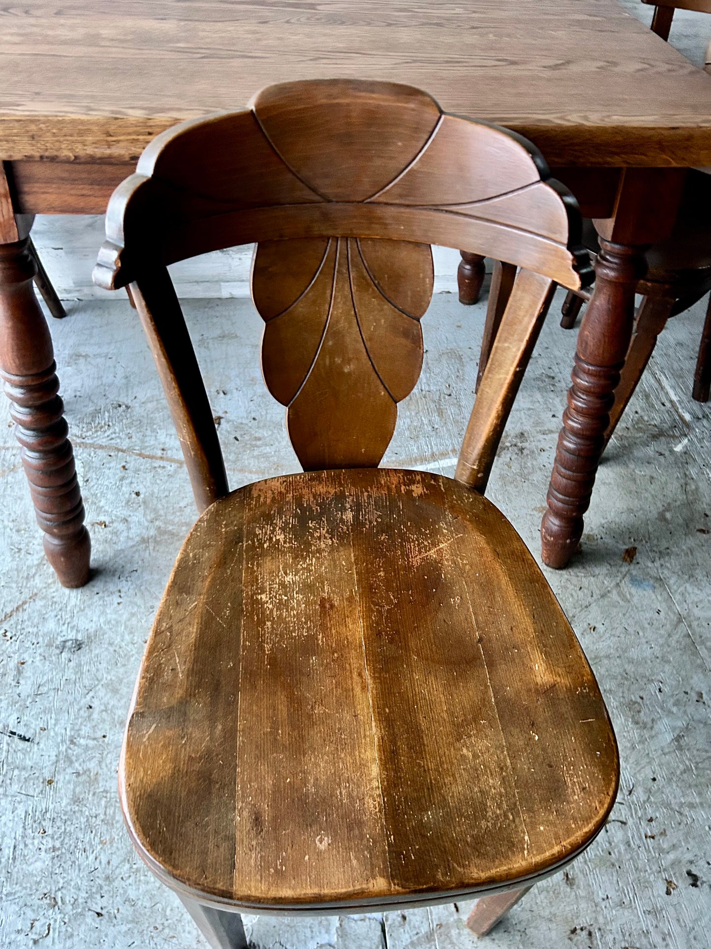 Antique Oak Wood Kitchen Table with Chairs