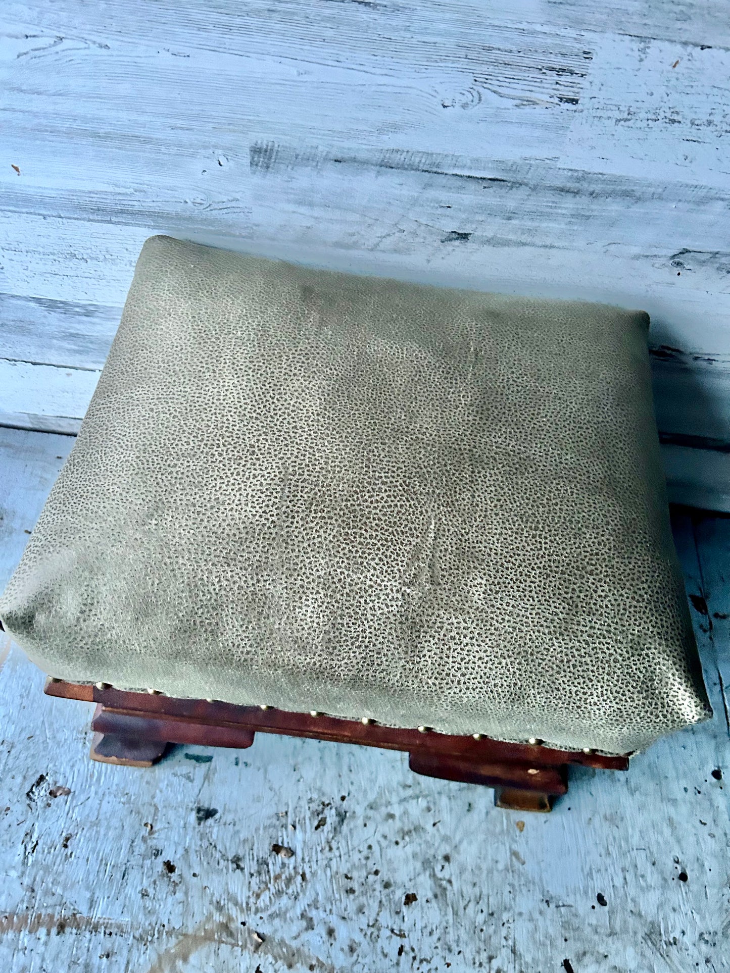 Antique Ostrich Leather Footstool
