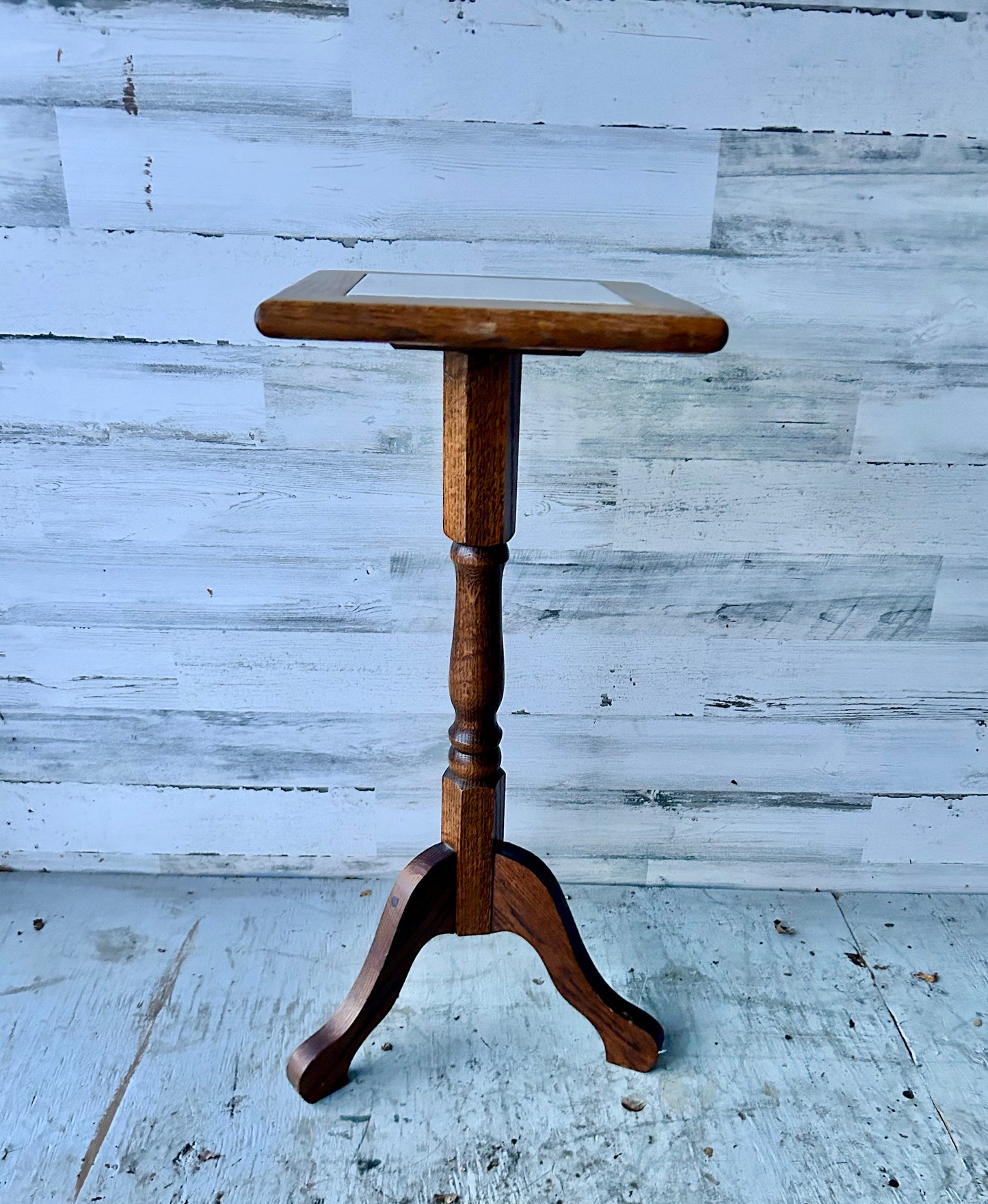 Vintage Wood and Tile Plant Stand