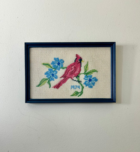 Vintage Hand Stitched Cardinal Artwork