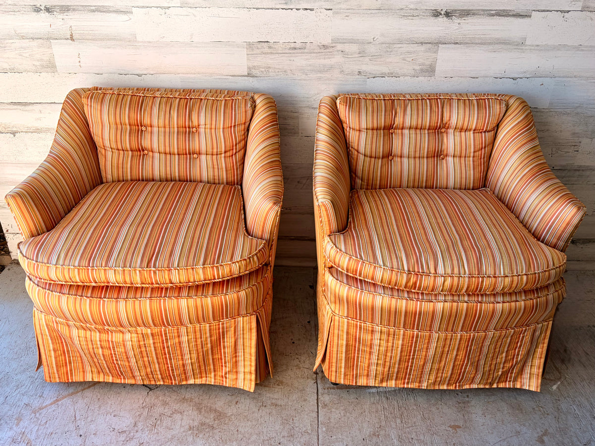 Vintage Mid Century Modern Stripe Arm Chairs