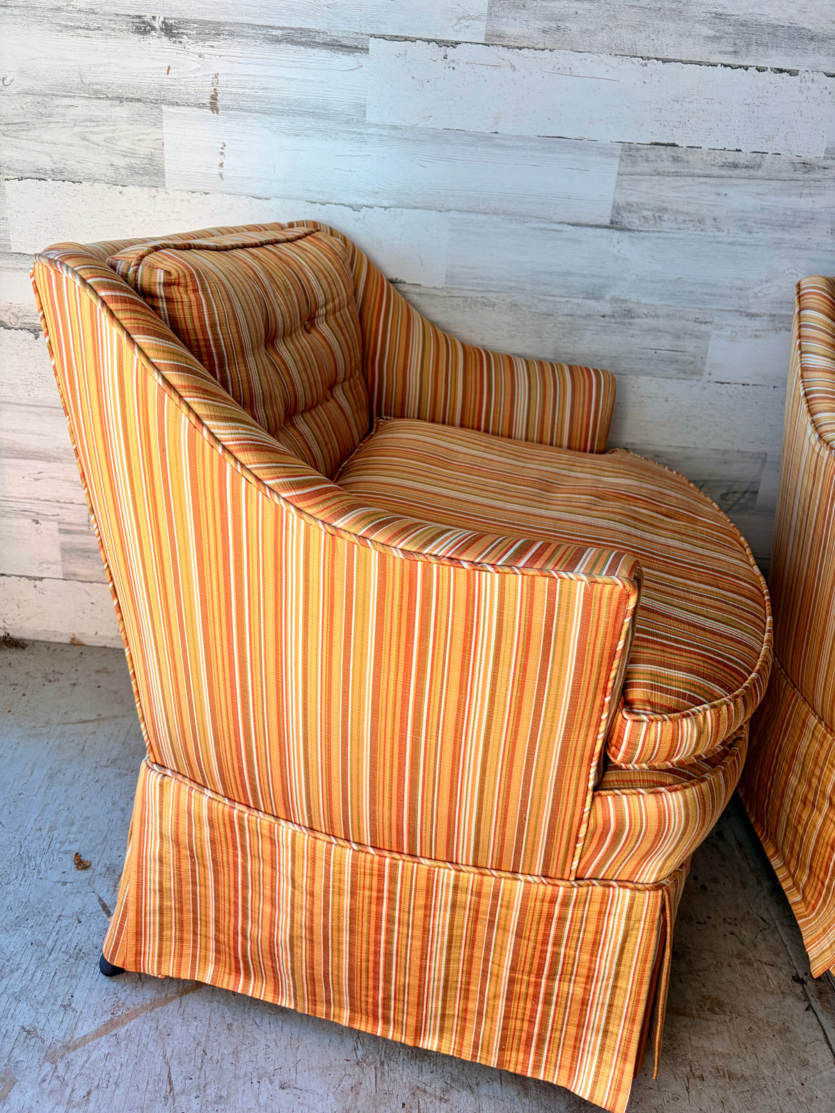 Vintage Mid Century Modern Stripe Arm Chairs