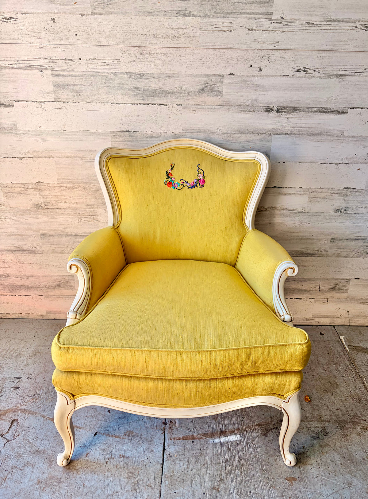 Vintage Yellow Silk Armchair