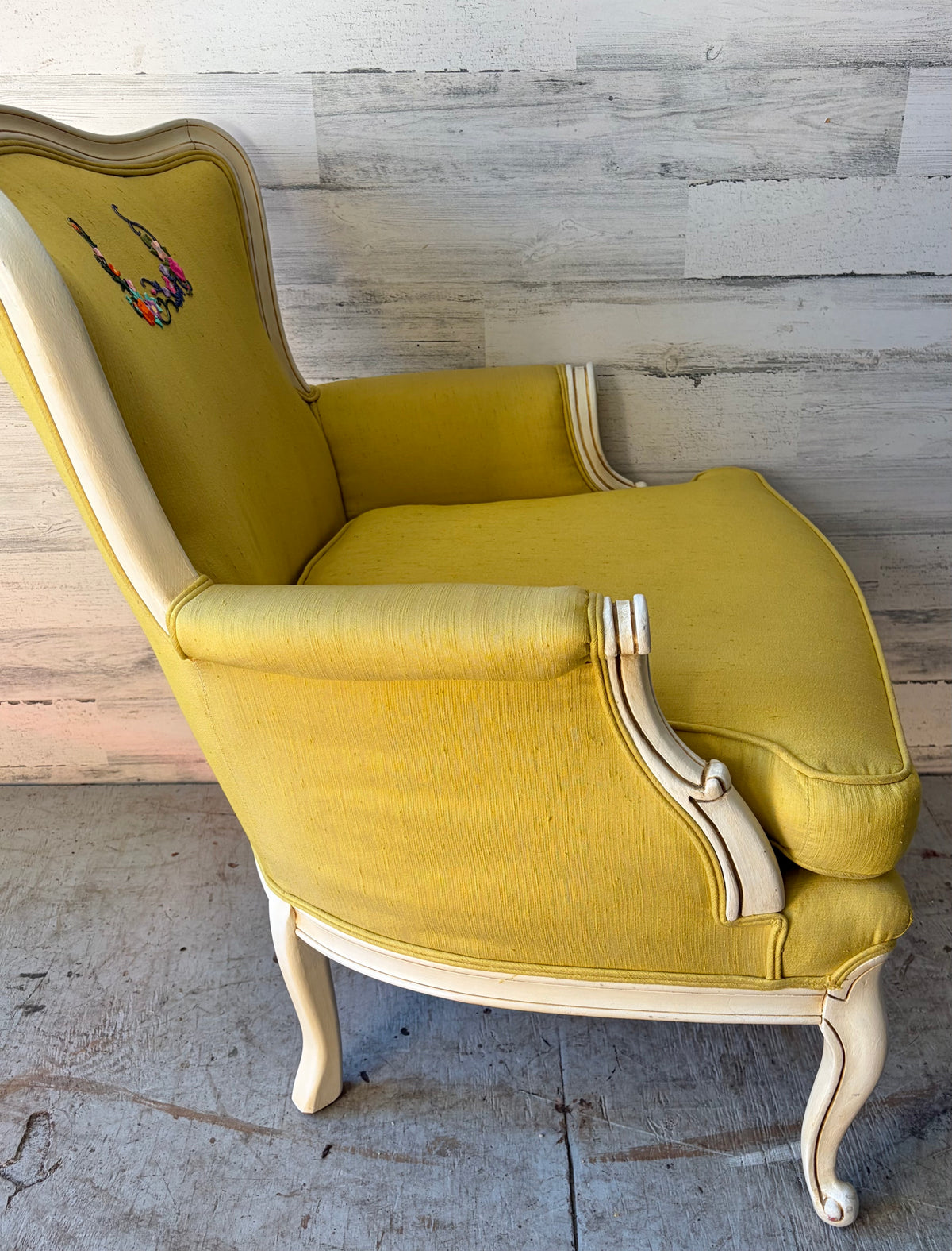 Vintage Yellow Silk Armchair