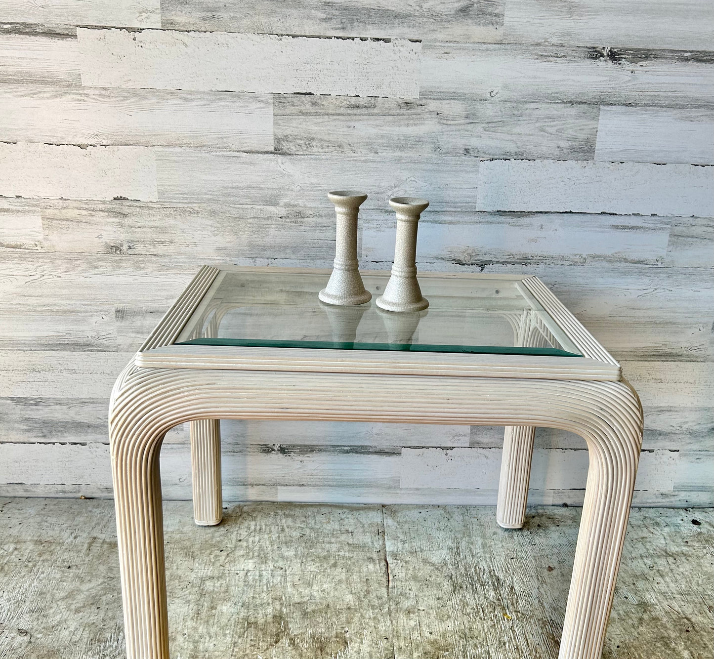 White Washed Post Modern Wood Side Table