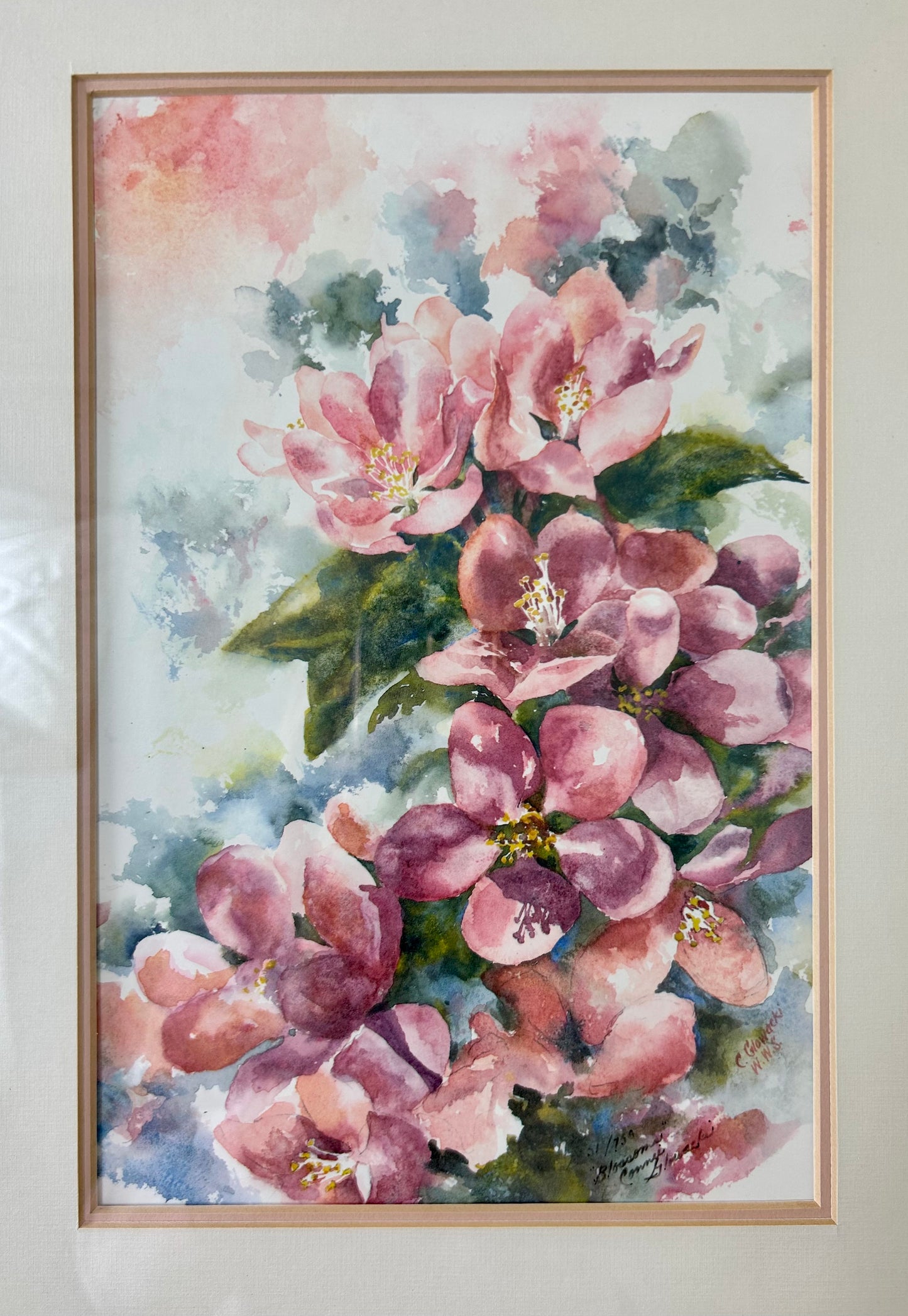 Vintage Pink Flower Signed Print