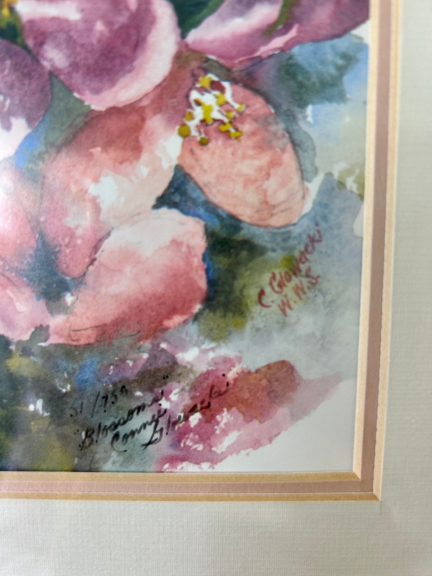 Vintage Pink Flower Signed Print