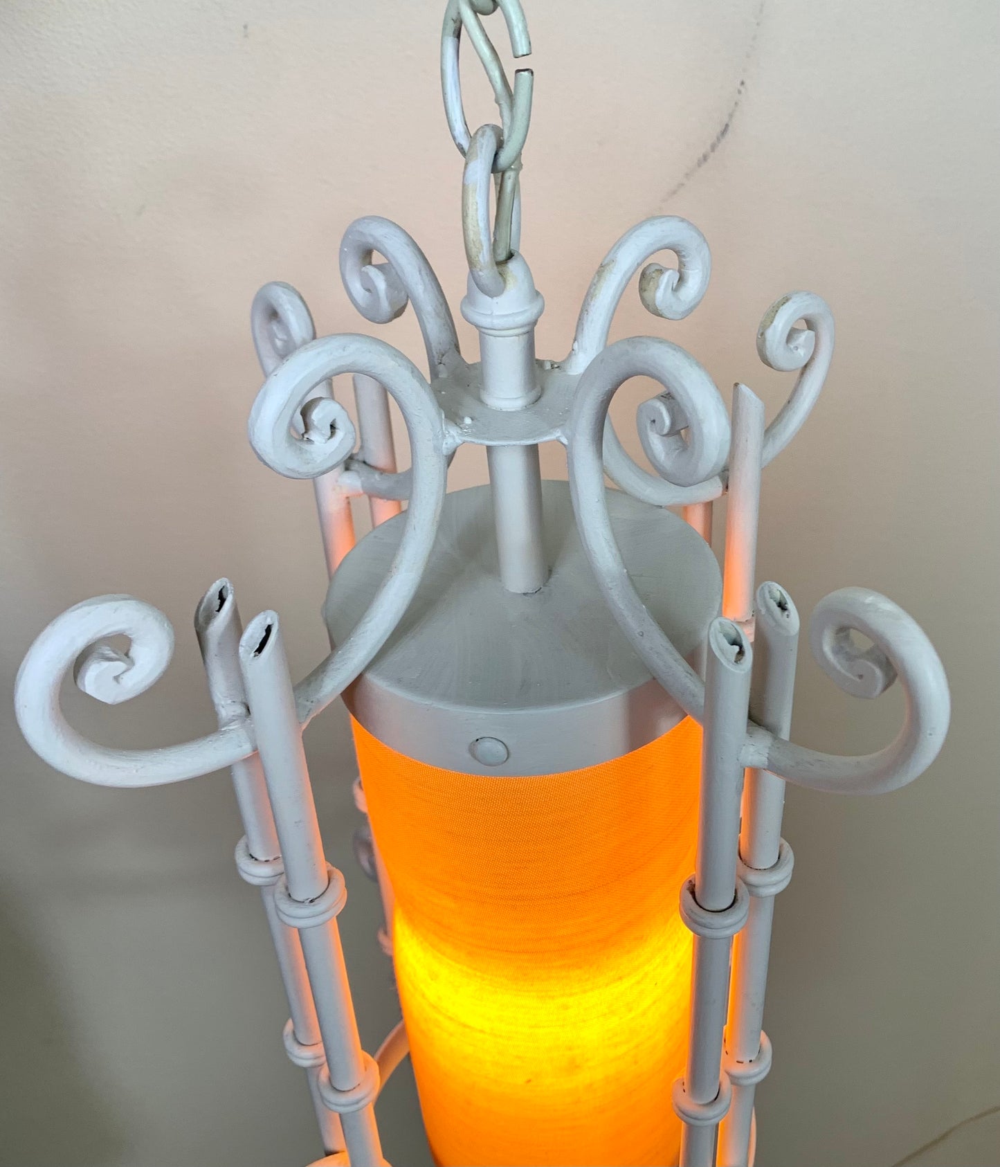 Vintage White Metal Plug in Hanging Lamp
