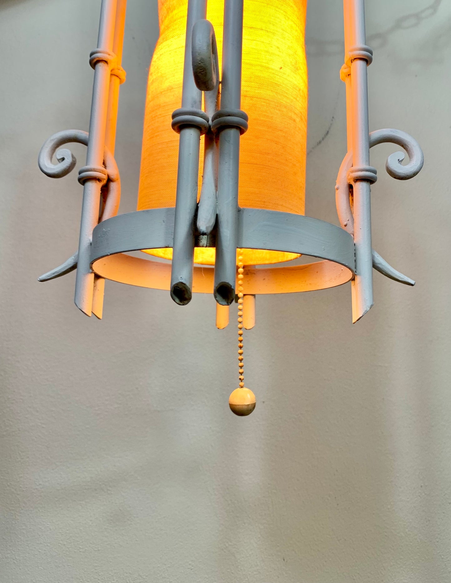 Vintage White Metal Plug in Hanging Lamp