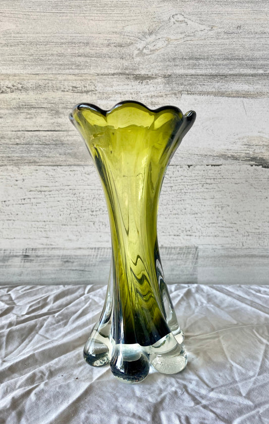 Vintage Mid Century Modern Blown Glass Green Vase