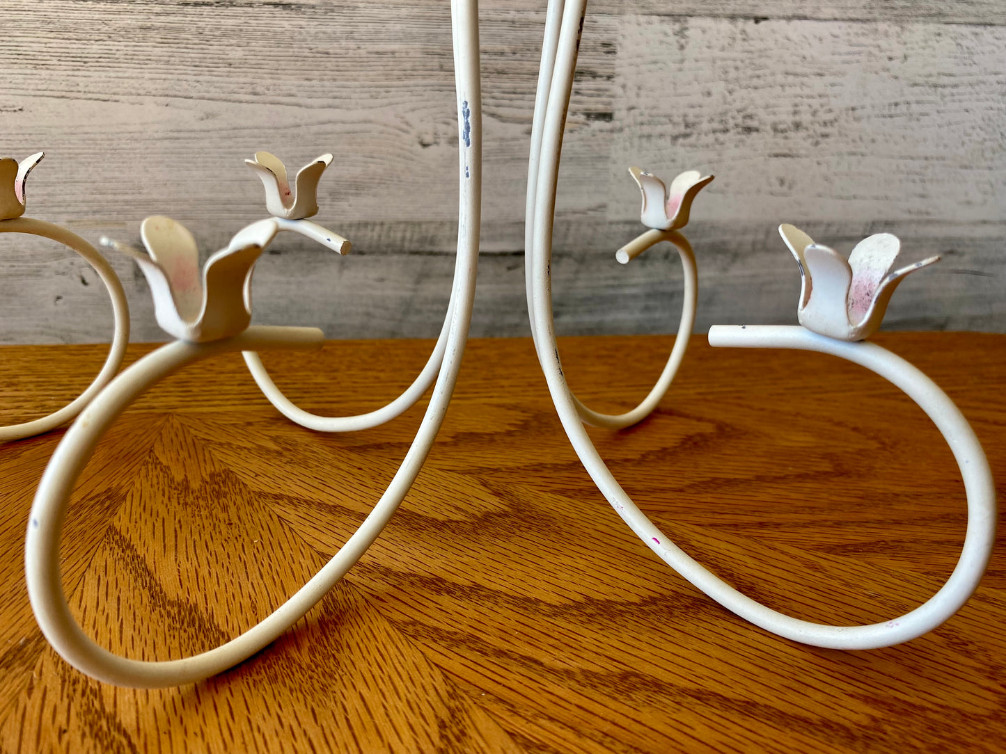 Set of Two-Vintage Metal Floral Candelabra Candlestick Holders