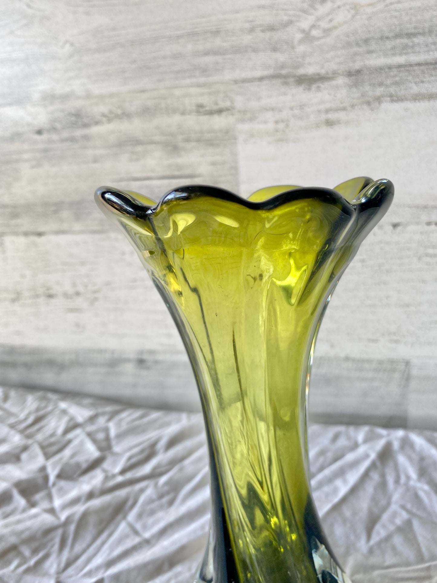 Vintage Mid Century Modern Blown Glass Green Vase
